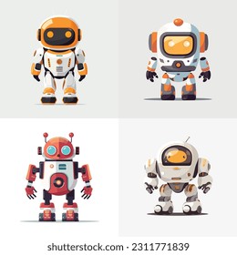 Robot toy vector set isolated illustrations