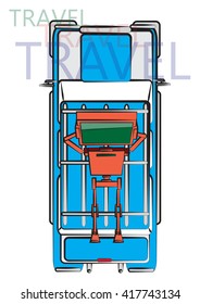 Robot travel by blue car, vector
