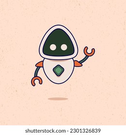 Robot with triangle head color waving hand cartoon vector icon illustration science technology icon
