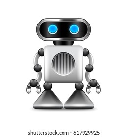 Robot with triangular legs isolated photo-realistic vector illustration
