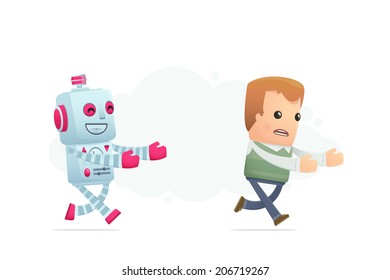 robot trying to catch up man. conceptual illustration