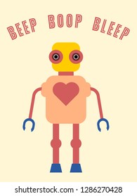 Robot t-shirt design - kids clothes friendly cartoon robot.