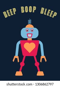 Robot t-shirt design - kids clothes friendly cartoon robot.