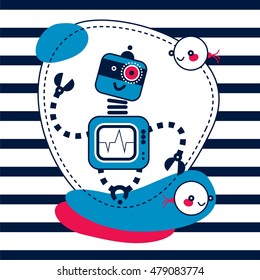 Robot , T-shirt design for kids vector illustration