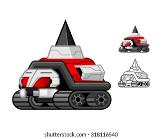 Robot Turtle Cartoon Character Include Flat Design and Outlined Version Vector Illustration