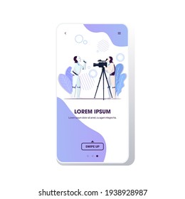 robot tv journalist correspondent reporting live news robotic video reporter using camera for interview artificial intelligence television concept mobile app full length copy space