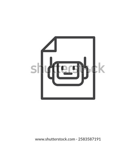 Robot txt file line icon. linear style sign for mobile concept and web design. Robot head with a document outline vector icon. Symbol, logo illustration. Vector graphics