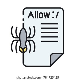 Robot txt flat icon. Web robots pages concept. Vector illustration of web wanderers, crawlers, spiders. Website indexing technology.