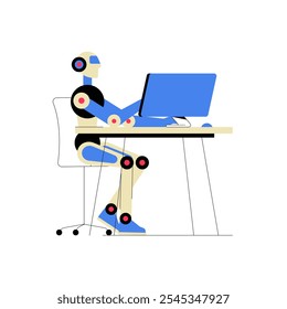 Digitação De Robôs Em Notebook Em Ilustração De Vetor Plano Simbolizando A IA No Local De Trabalho, Automação E Futuro Do Trabalho, Isolada Em Fundo Branco