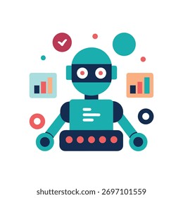 robot typing on virtual keyboard surrounded