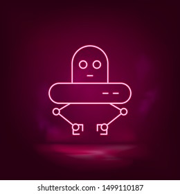 Robot, ufo neon icon - vector. Artificial intelligence.