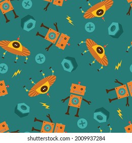 Robot and UFO Space vector Seamless Pattern