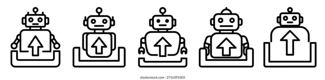 robô carregar conjunto de ícones de arte de linha. ai e coleção de ícones de contorno de robótica.