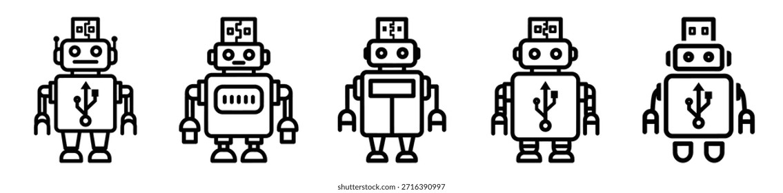 roboter usb line art symbolsatz. ai und Robotik Gliederung Icons Sammlung.