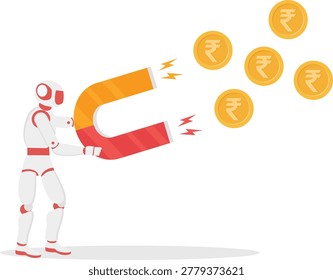 Robot using magnet to attract rupee coins