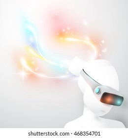 Robot using Virtual reality Headset and Lighting out back head. Using Virtual reality to Creative Ideas concept design