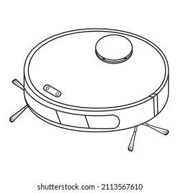 Roboter-Staubsauger zum Reinigen des Raumes, schwarze Kontur-Doodle, einzelne Illustration