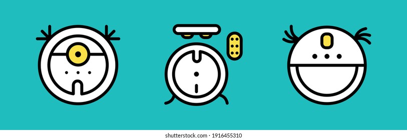 Robot vacuum cleaner colorful icon set. Moden element drawing from smart house concept icon. Robot vacuum cleaner editable web and logo sign symbol design in turquoise background color.