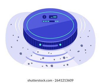 Robot Vacuum Cleaner Detects Dust and Dirt on Floor by Sensors for Robotic Technology Concept Illustration