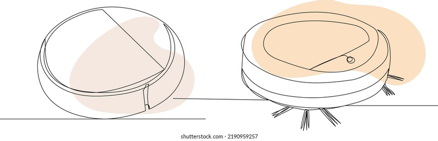 Robot Vacuum Cleaner Drawing By One Continuous Line, Vector