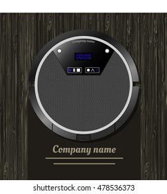 Robot vacuum cleaner with electronic board on wooden texture