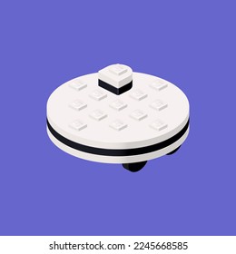 Robot vacuum cleaner, a gadget assembled from plastic cubes in isometry. Vector clipart