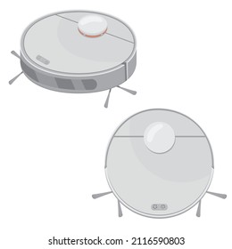 Robot vacuum cleaner gray from different sides, color vector illustration isolated on a white background