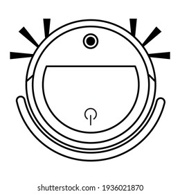 Robot vacuum cleaner. Household cleaning equipment. Vector illustration in outline style isolated on white background.