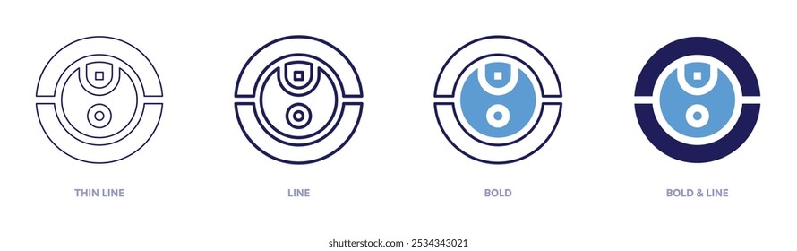 Icono de robot aspirador en 4 estilos diferentes. Línea delgada, línea, negrita y línea negrita. Estilo duotono. Trazo editable.