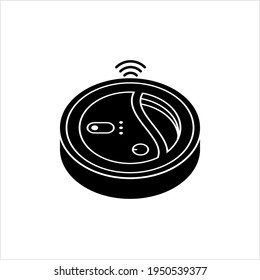 Robot Vacuum Cleaner Icon, Electronic Cleaning Device, Autonomous Robotic Vacuum Cleaner Vector Art Illustration