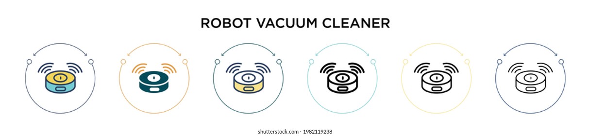 Robot vacuum cleaner icon in filled, thin line, outline and stroke style. Vector illustration of two colored and black robot vacuum cleaner vector icons designs can be used for mobile, ui, web