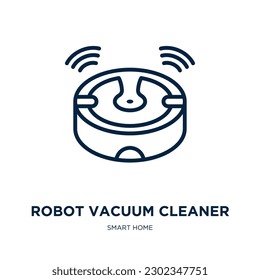 robot vacuum cleaner icon from smart home collection. Thin linear robot vacuum cleaner, housework, cleaner outline icon isolated on white background. Line vector robot vacuum cleaner sign, symbol for 