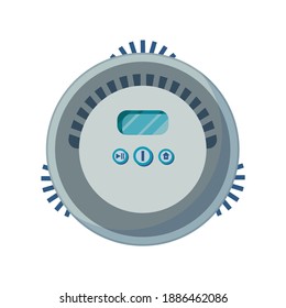 Robot vacuum cleaner isolated on white background. Modern wireless equipment for cleaning the apartment. Housework and technology concept. Design for web, banner, landing page
