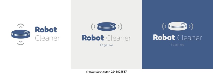 Robot vacuum cleaner logo design set, robotic cleansing tool symbol, household gadget emblem concept, floor mop editable commercial logotype, automatic cleaning branding, isolated on background