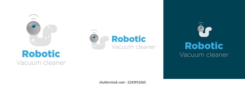 Robot vacuum cleaner logo design set, robotic cleaning gadget symbol, automatic mop emblem concept, floor cleansing editable commercial logotype, futuristic household item branding, isolated