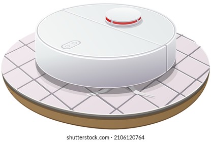 Robot vacuum cleaner on tiled floor (cutout)