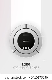 Robot vacuum cleaner on white floor. Smart Technologies
