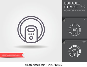 Robot vacuum cleaner. Outline icon with editable stroke. Linear symbol of the home appliances with shadow