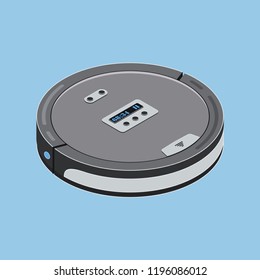 Robot vacuum cleaner. Smart robotic household appliance for cleaning. Isometric. Vector illustration.
