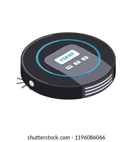 Robot vacuum cleaner. Smart robotic household appliance for cleaning. Isometric. Vector illustration.