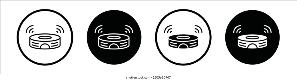 Robot aspirador icono de Vector conjunto negro relleno y estilo perfilado.
