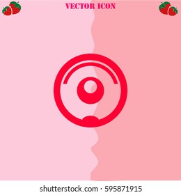 Robot vacuum cleaner vector  icon. Strawberry Background.