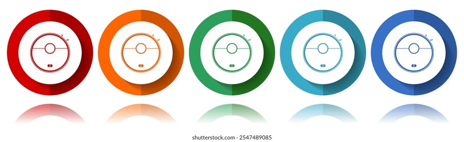 Robot vacuum cleaner vector icons, flat icon set for logo design, webdesign and mobile applications, colorful web button collection in eps 10