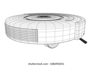 Robot vacuum cleaner wireframe low poly mesh vector illustration. Smart cleaning technology concept