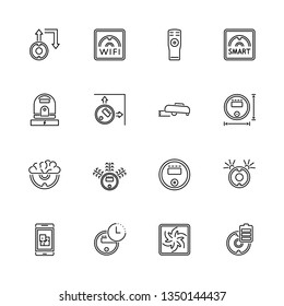 Robot Vacuum Cleaners outline icons set - Black symbol on white background. Robot Vacuum Cleaners Simple Illustration Symbol - lined simplicity Sign. Flat Vector thin line Icon - editable stroke