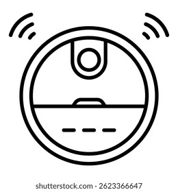 Ícone de vetor de linha de vácuo robô, representando limpeza inteligente, automação e tecnologia doméstica moderna