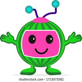 robot vector - cartoon watermelon robot   icon vector design illustration