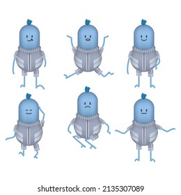 Caracteres vectoriales robots sostienen gadget de teléfono móvil con pantalla blanca vacía para información de texto y tecnología. Ilustración vectorial de mascota Android.