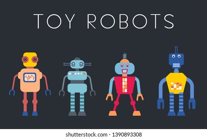 Robot vector collection - vintage style toy robots illustration set.