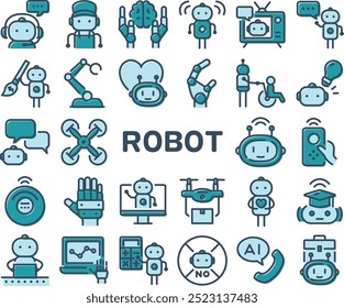 Robot vector colorful icon set on white background.